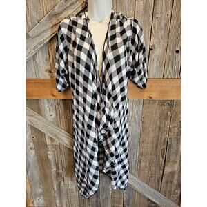 Lularoe size medium black checkered open cardigan tunic layering sweater casual^